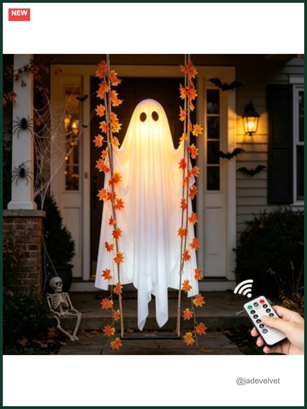 4.4ft Swinging Ghost Halloween Decoration with Lights for Outdoor